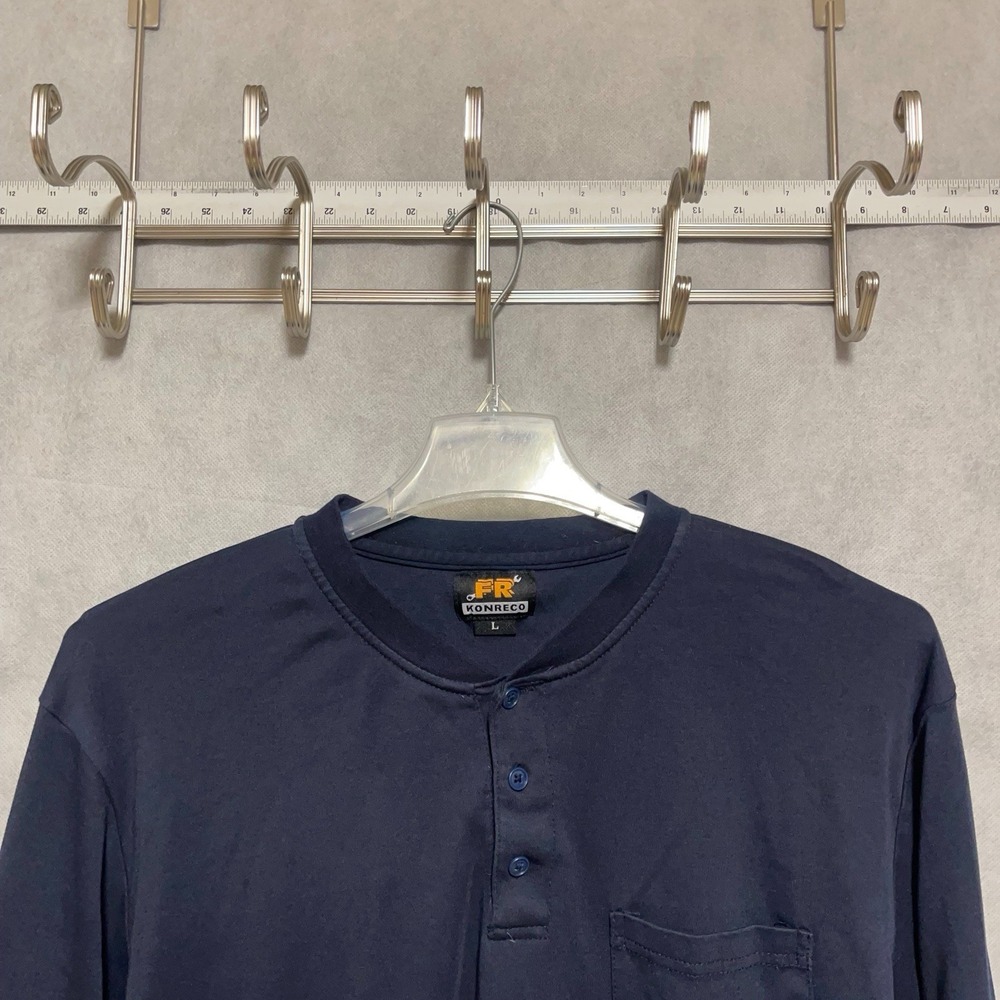Konreco Shirt Men L Navy Flame Resistant FR Henley Long Sleeve Workwear Cat2 Tee